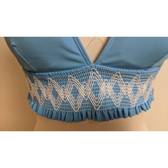 Women's LA BLANCA By Rod Beattie Baby Blue/White Triangle Bikini Top 10 - Picture 5 of 8
